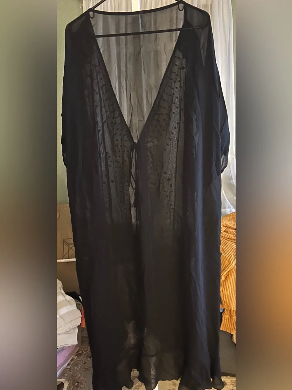 Free People So Billie Black Sheer Studded Kimono Duster